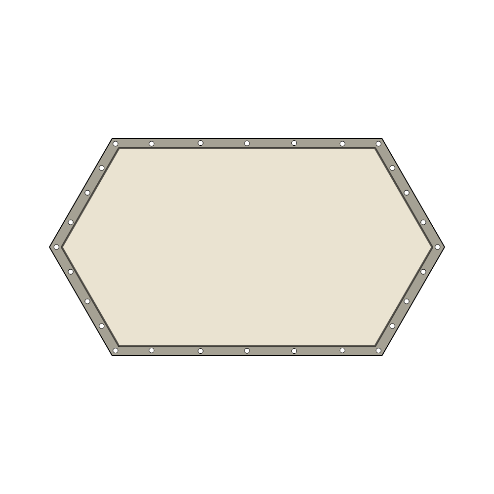 Bâche plate hexagonale en Protect 670 : La référence en matière de protection étanche Blanc perlé RAL 1013 d'une dimension de 2x1x1m